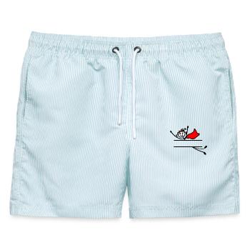 Fliegende Heldin und Strahl zwischen ihnen - Männer Badeshorts - hellblau gestreift - Vorne - AI Model Male 178 light (178cm)