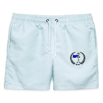 Held im Lorbeerkranz mit verschränkten Armen - Männer Badeshorts - hellblau gestreift - Vorne - AI Model Male 178 light (178cm)
