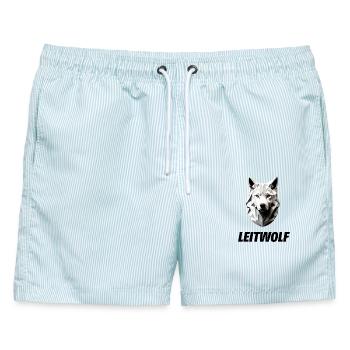 weißer Kopf vom Leitwolf - Männer Badeshorts - hellblau gestreift - Vorne - AI Model Male 178 light (178cm)