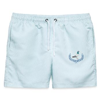 Blaue Brieftaube im halben Lorbeerkranz Logo - Männer Badeshorts - hellblau gestreift - Vorne - AI Model Male 178 light (178cm)