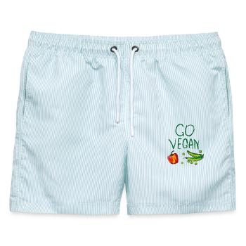 Go Vegan, Koch - Männer Badeshorts - hellblau gestreift - Vorne - AI Model Male 178 light (178cm)