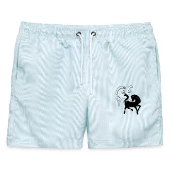 Zwei Pferde schwarz und weiß - Männer Badeshorts - hellblau gestreift - Vorne - AI Model Male 178 light (178cm)