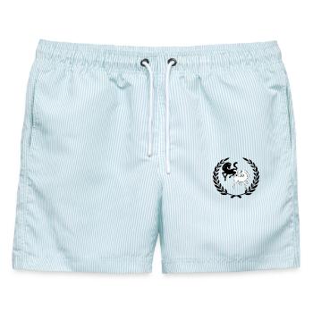 Lorbeerkranz mit zwei Pferden - Männer Badeshorts - hellblau gestreift - Vorne - AI Model Male 178 light (178cm)