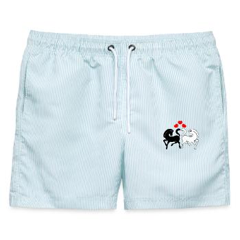 Zwei Pferde schwarz und weiß mit drei Herzen - Männer Badeshorts - hellblau gestreift - Vorne - AI Model Male 178 light (178cm)