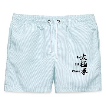 Tai Ji Quan Schrift vertikal mit Text - Männer Badeshorts - hellblau gestreift - Vorne - AI Model Male 178 light (178cm)