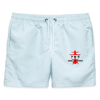 Kung Fu Shaolin Tempel - Männer Badeshorts - hellblau gestreift - Vorne - AI Model Male 178 light (178cm)