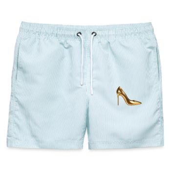 Goldenes Highheel-Print - Männer Badeshorts - hellblau gestreift - Vorne - AI Model Male 178 light (178cm)