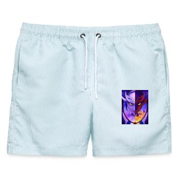 Samurai Dragon Blick in den Spiegel Mirror Image - Männer Badeshorts - hellblau gestreift - Vorne - AI Model Male 178 light (178cm)
