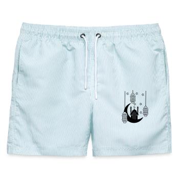 Moschee in Mondlicht und Sternen - Männer Badeshorts - hellblau gestreift - Vorne - AI Model Male 178 light (178cm)
