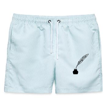 Feder als Stift zum Schreiben - Männer Badeshorts - hellblau gestreift - Vorne - AI Model Male 178 light (178cm)