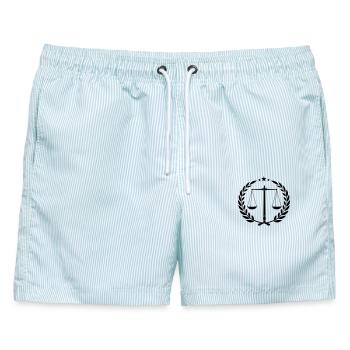 Waage in Lorbeerkranz und drei kleinen Sternchen - Männer Badeshorts - hellblau gestreift - Vorne - AI Model Male 178 light (178cm)