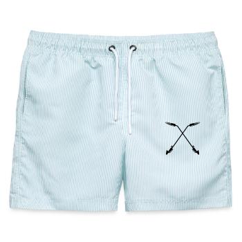 Logo Dachdecker Unternehmen gekreuzte Gasbrenner - Männer Badeshorts - hellblau gestreift - Vorne - AI Model Male 178 light (178cm)