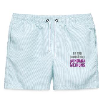 i bi amoi grundsätzlich aundara Meinung, Dialekt - Männer Badeshorts - hellblau gestreift - Vorne - AI Model Male 178 light (178cm)