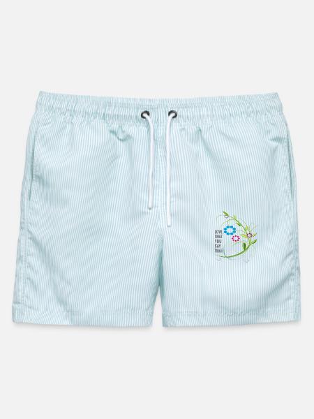 love Liebe Blumenranke - Männer Badeshorts - hellblau gestreift