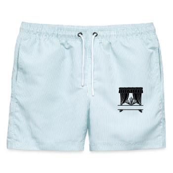 Vorhänge Theaterstar mit Namensleiste - Männer Badeshorts - hellblau gestreift - Vorne - AI Model Male 178 light (178cm)
