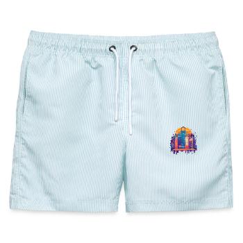 Bunte Stadt - Männer Badeshorts - hellblau gestreift - Vorne - AI Model Male 178 light (178cm)