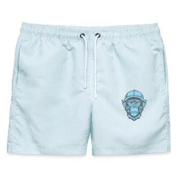 Funky Affe - Männer Badeshorts - hellblau gestreift - Vorne - AI Model Male 178 light (178cm)