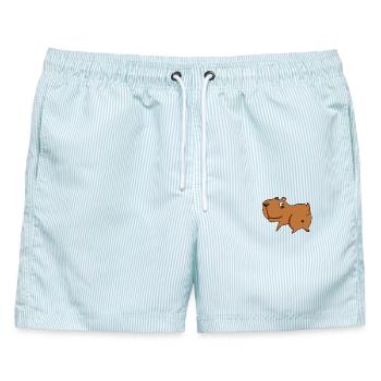 Capybara von hinten - Capybara Hintern - Männer Badeshorts - hellblau gestreift - Vorne - AI Model Male 178 light (178cm)