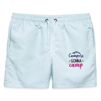 Camper auf dem Weg zum Camp - Männer Badeshorts - hellblau gestreift - Vorne - AI Model Male 178 light (178cm)