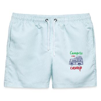 Camper auf dem Weg zum Camp - Männer Badeshorts - hellblau gestreift - Vorne - AI Model Male 178 light (178cm)