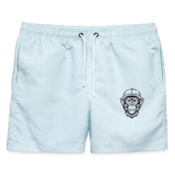 Funky Affe - Männer Badeshorts - hellblau gestreift - Vorne - AI Model Male 178 light (178cm)
