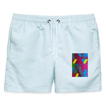 Neon Geometrische Dreiecks-Komposition - Männer Badeshorts - hellblau gestreift - Vorne - AI Model Male 178 light (178cm)