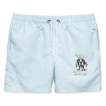 Angst vor SchweizerLaufhund? Herrchen - Männer Badeshorts - hellblau gestreift - Vorne - AI Model Male 178 light (178cm)
