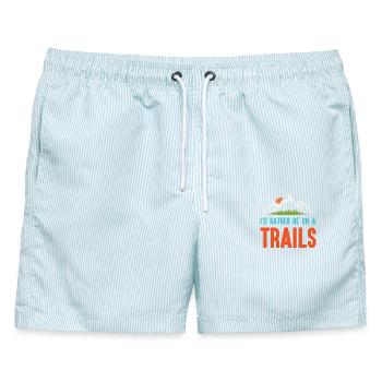Berge - Ich bin lieber auf einem Trail - Männer Badeshorts - hellblau gestreift - Vorne - AI Model Male 178 light (178cm)