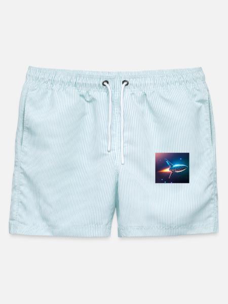Raketenflug - Männer Badeshorts - hellblau gestreift
