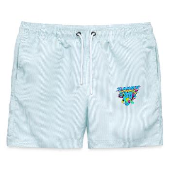 Summer of 90s Retro - Männer Badeshorts - hellblau gestreift - Vorne - AI Model Male 178 light (178cm)