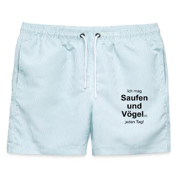 Ich mag saufen und Vögel(n) - Männer Badeshorts - hellblau gestreift - Vorne - AI Model Male 178 light (178cm)