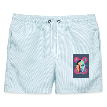 Fragmentiertes Neon-Porträt - Männer Badeshorts - hellblau gestreift - Vorne - AI Model Male 178 light (178cm)
