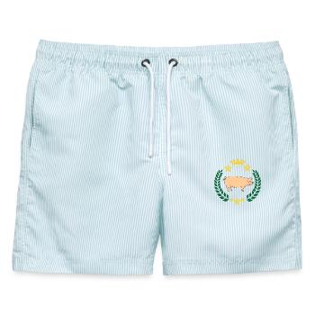 Schwein im Lorbeerkranz befleckt - Männer Badeshorts - hellblau gestreift - Vorne - AI Model Male 178 light (178cm)