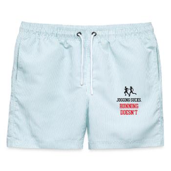 Joggen ist. Laufen nicht. - Männer Badeshorts - hellblau gestreift - Vorne - AI Model Male 178 light (178cm)