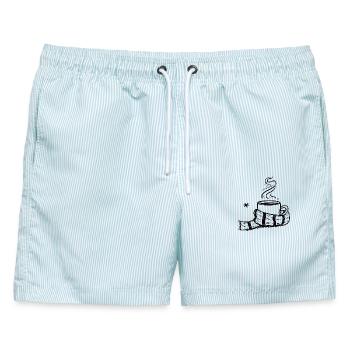 Gemütlicher Dampfbecher mit Schal - Männer Badeshorts - hellblau gestreift - Vorne - AI Model Male 178 light (178cm)
