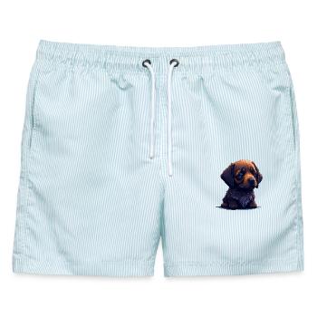 Dackel im Digital Style - Männer Badeshorts - hellblau gestreift - Vorne - AI Model Male 178 light (178cm)