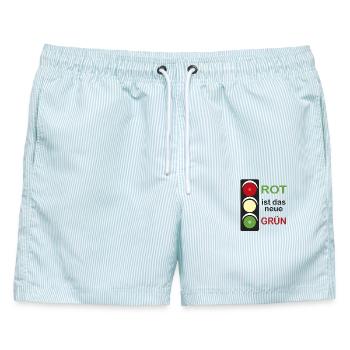 Ampel rot ist das neue Grün - Männer Badeshorts - hellblau gestreift - Vorne - AI Model Male 178 light (178cm)