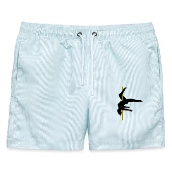 Curvy Poledancer im Inside Leg Hang - Männer Badeshorts - hellblau gestreift - Vorne - AI Model Male 178 light (178cm)