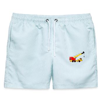Farbe des Kranwagens - Männer Badeshorts - hellblau gestreift - Vorne - AI Model Male 178 light (178cm)