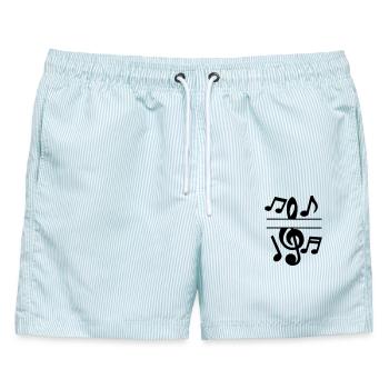 Musiknoten und Schlüsseltext-Banner - Männer Badeshorts - hellblau gestreift - Vorne - AI Model Male 178 light (178cm)