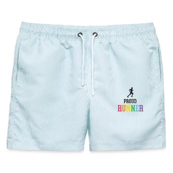 Stolze LGBT-Läuferin - Männer Badeshorts - hellblau gestreift - Vorne - AI Model Male 178 light (178cm)