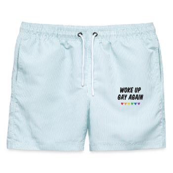 Wieder aufgewacht - Pride Month - Männer Badeshorts - hellblau gestreift - Vorne - AI Model Male 178 light (178cm)
