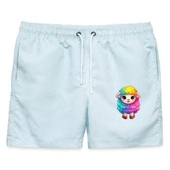 Buntes Schaf Regenbogen LGBTQ Tier Wolle Gender - Männer Badeshorts - hellblau gestreift - Vorne - AI Model Male 178 light (178cm)