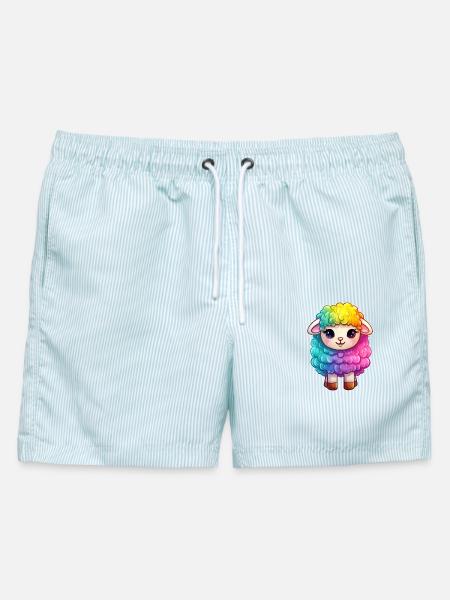 Buntes Schaf Regenbogen LGBTQ Tier Wolle Gender - Männer Badeshorts - hellblau gestreift