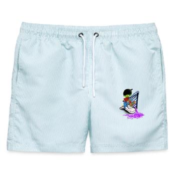 Writer in Action - Männer Badeshorts - hellblau gestreift - Vorne - AI Model Male 178 light (178cm)