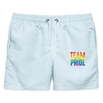 Pride Month LGBT - Team Pride - Männer Badeshorts - hellblau gestreift - Vorne - AI Model Male 178 light (178cm)
