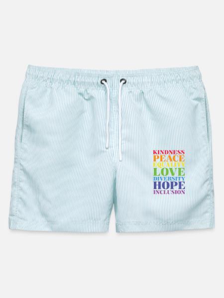 Pride Month LGBT - Freundlichkeit, Frieden, Liebe - Männer Badeshorts - hellblau gestreift