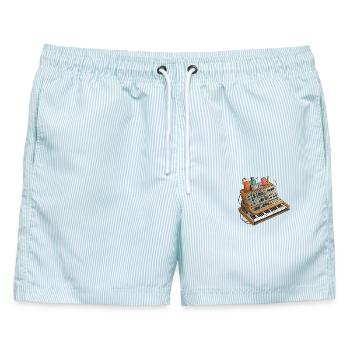 Vintage-Synthesizer-Keyboard - Männer Badeshorts - hellblau gestreift - Vorne - AI Model Male 178 light (178cm)