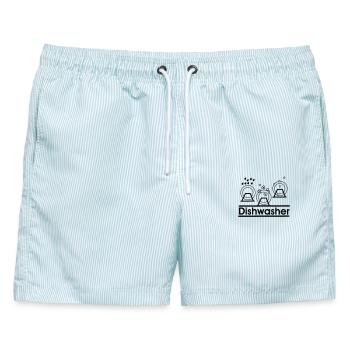 Spülmaschinenlogo mit Text "Geschirrspüler" - Männer Badeshorts - hellblau gestreift - Vorne - AI Model Male 178 light (178cm)
