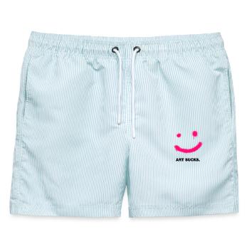 Art sucks but smile! - Männer Badeshorts - hellblau gestreift - Vorne - AI Model Male 178 light (178cm)